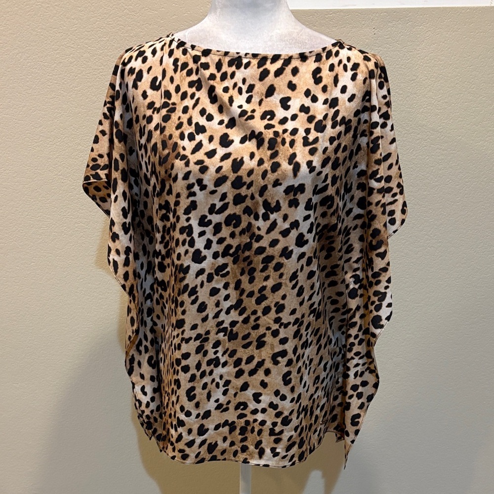 Calvin Klein Leopard Print Blouse with Poncho Styling-Size M